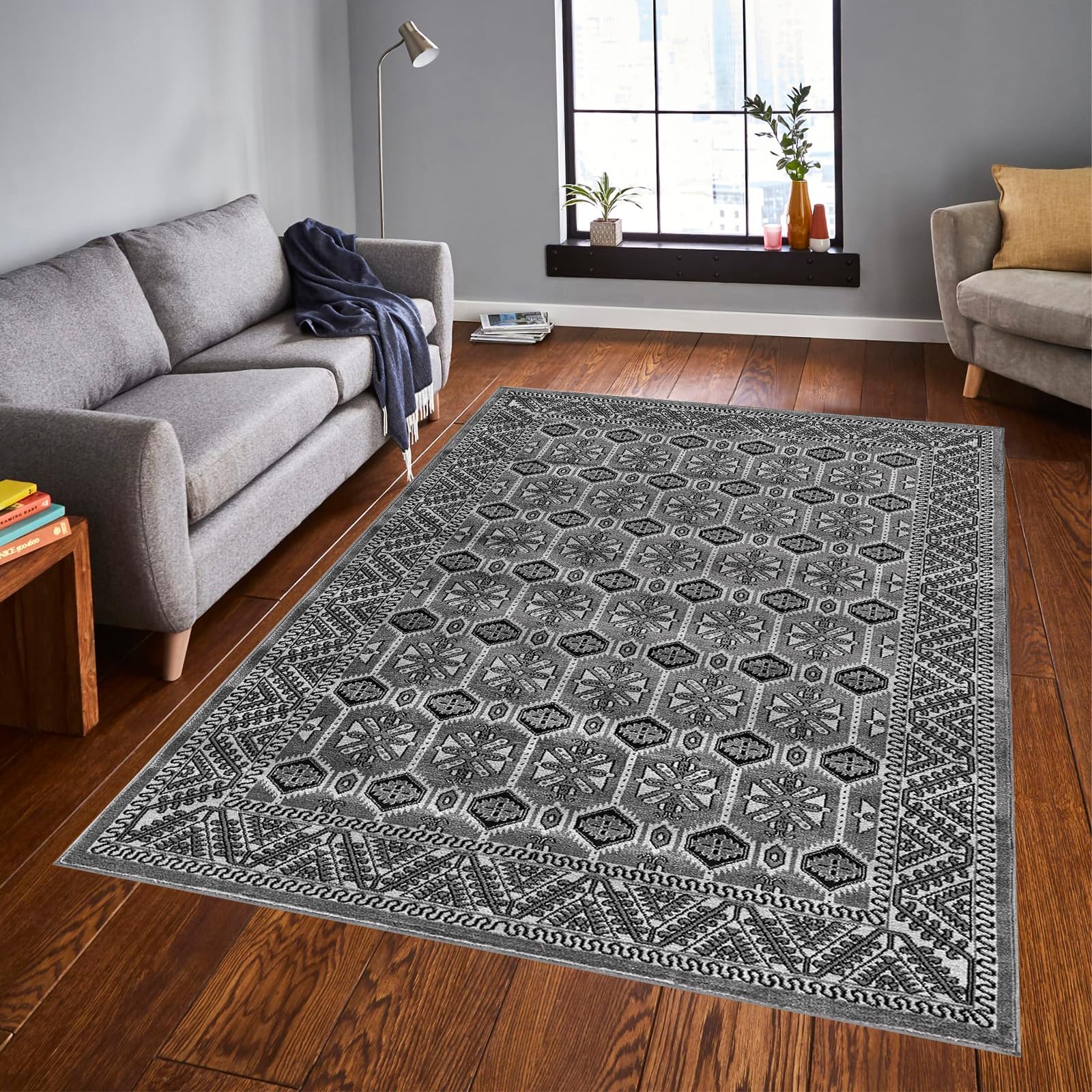 cozily® Carpets For Living Room With Jute Back, Oriental Rug - Arta 240 x 320 cm Grey - Washable Carpet For Bedroom, Fireside and Lounge Rug — image 1