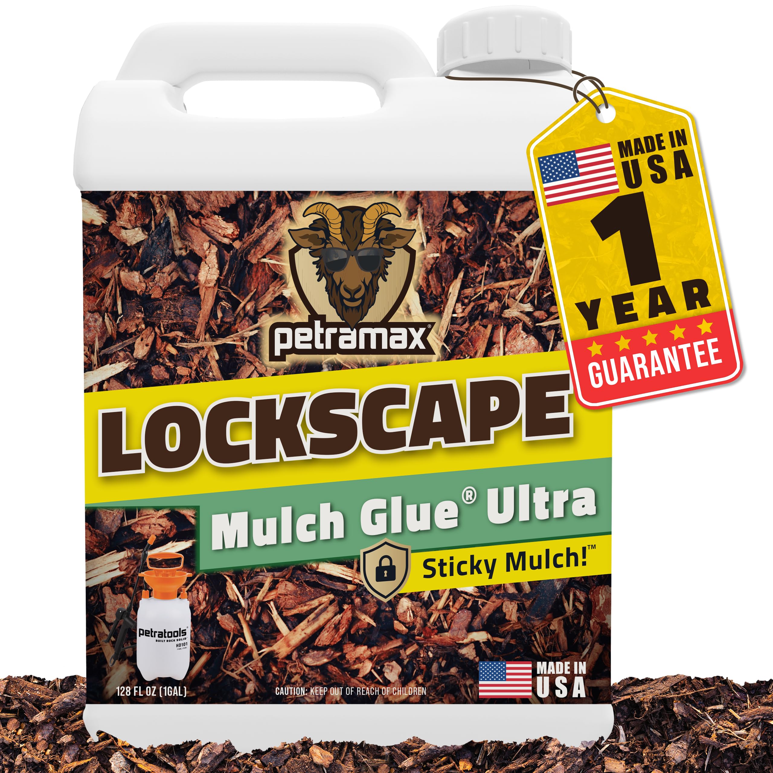 Lockscape Ultra Mulch Glue for Landscaping (1 Gallon) - Lasts Up to 2 Years, Non-Toxic, Ultra Concentrated Landscape Binder - Strong Mulch Glue for Landscaping Pea Gravel, Pine Straw & More