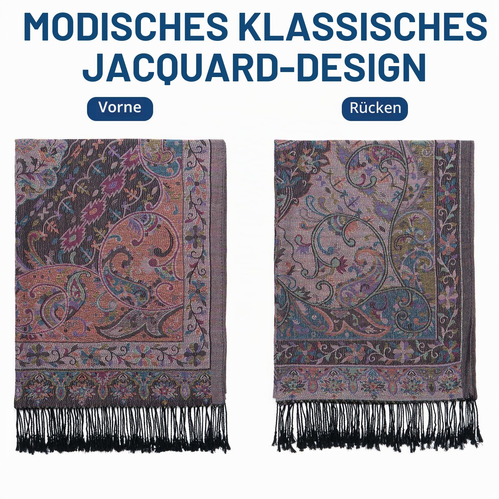 QIUTIMIY Paisley-Pashmina-Schal für Damen, wendbar, Vintage-Jacquard-Pashmina-Rave-Schal mit Fransen für Abendveranstaltungen, Hochzeiten