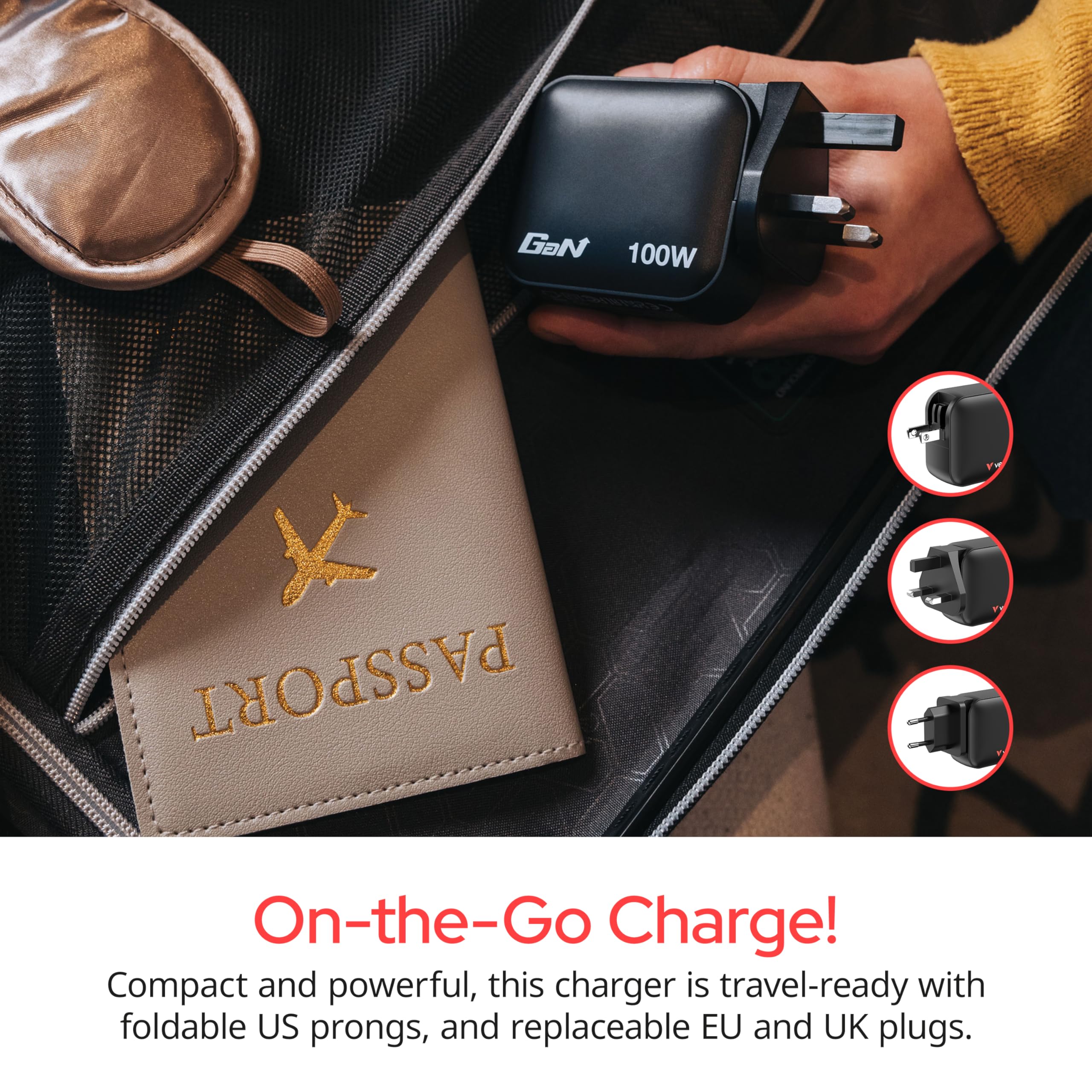 Verbatim Mini GaN Charger ładowarka 100 W, 3 porty USB-C ładowarka, adapter 2 x USB-C i 1 x USB-A, szybka ładowarka z wieloma wtyczkami, Apple MacBook, notebook, iPad, iPhone, Samsung i Co, do UE, UK,
