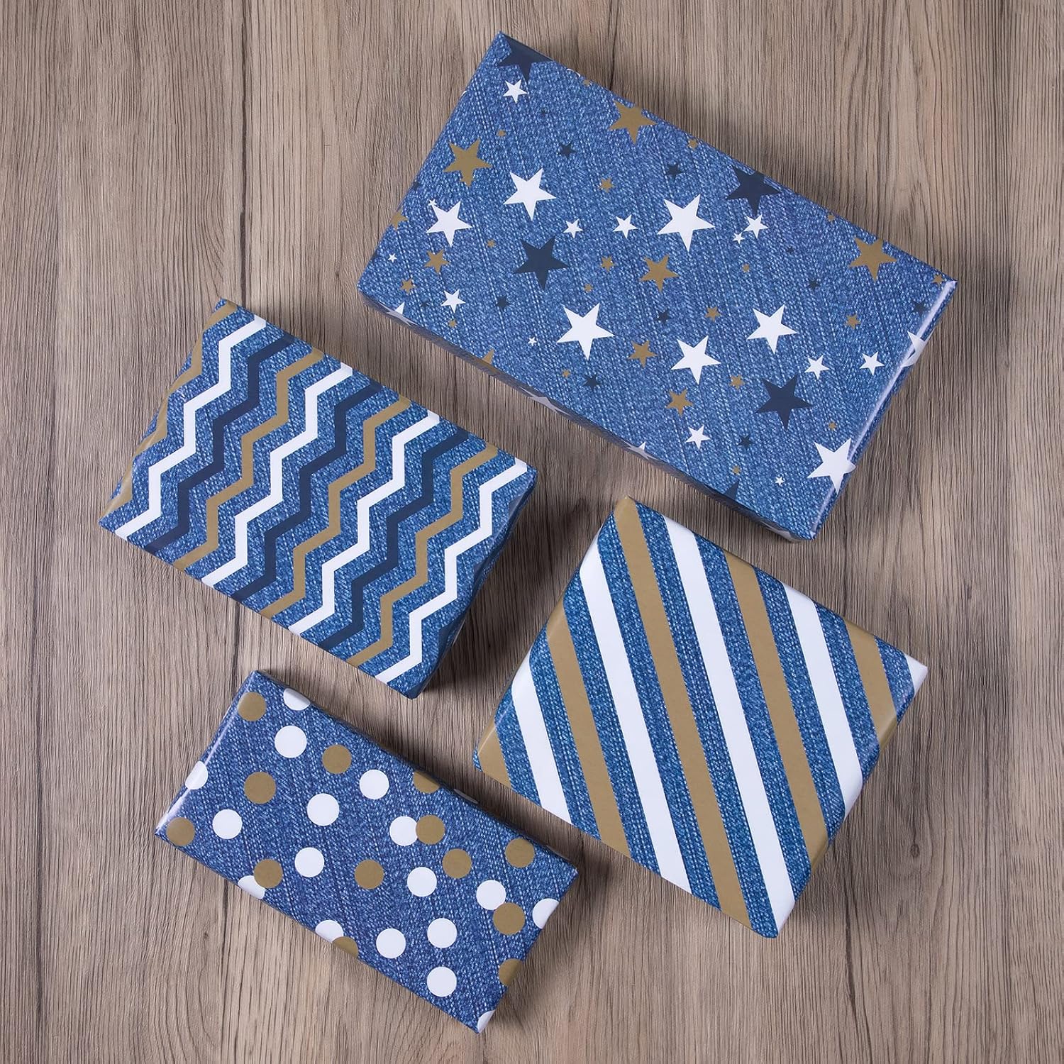 Denim Blue Wrapping Paper Folded for Man Boys Girls Birthday, Vintage Blue Gift Wrap for Father's Day, Christmas, Wedding, Party Holiday, Pre-cut 12 Sheets Each 20" X 29"