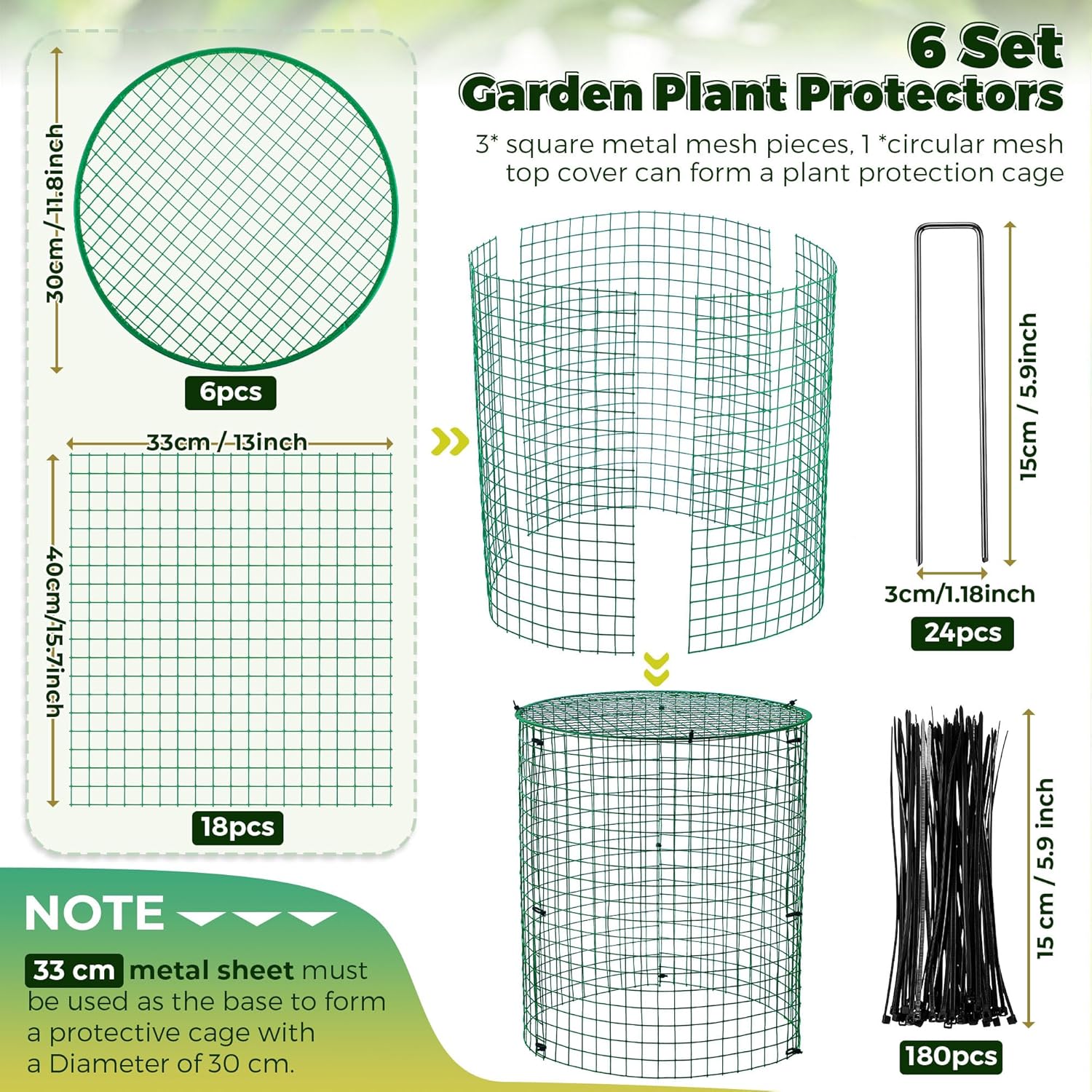 Hiboom 6 Pack Garden Plant Protectors from Animals with Stakes, Metal Mesh and Detachable Covers Wire Plant Cage for Keeping Bunny Animals Out, Chicken Wire Cover Garden Protect (15.7 * 13 in)