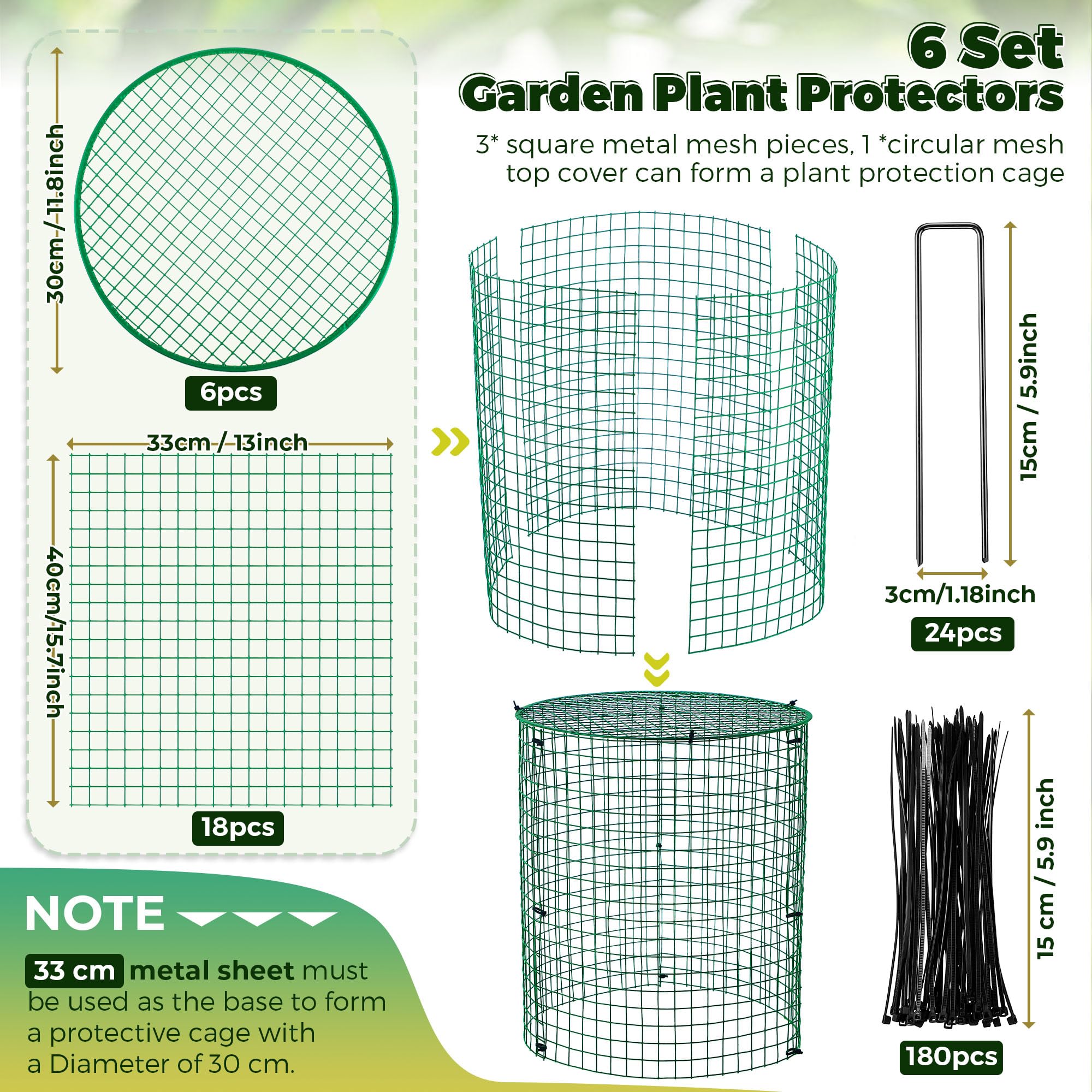 Hiboom Confezione da 6 protezioni per piante da giardino con paletti, rete metallica e coperture staccabili, per tenere lontani gli animali dei conigli, copertura in filo di pollo per proteggere il