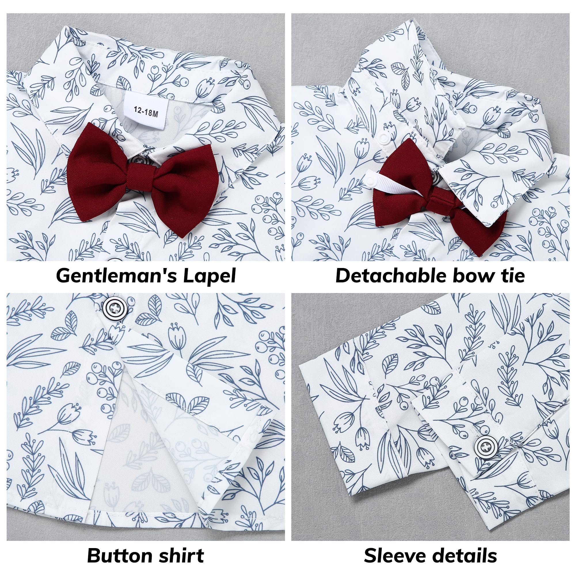 Traje de ropa para bebé niño de 12 meses a 5 años, camisa de vestir formal + pajarita + pantalones de tirantes para caballero