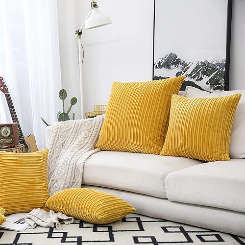 Miniatura 685 de UGASA - Juego de 2 fundas de almohada de terciopelo a rayas, funda decorativa para cojín con cremallera oculta para el hogar, sofá, dormitorio,