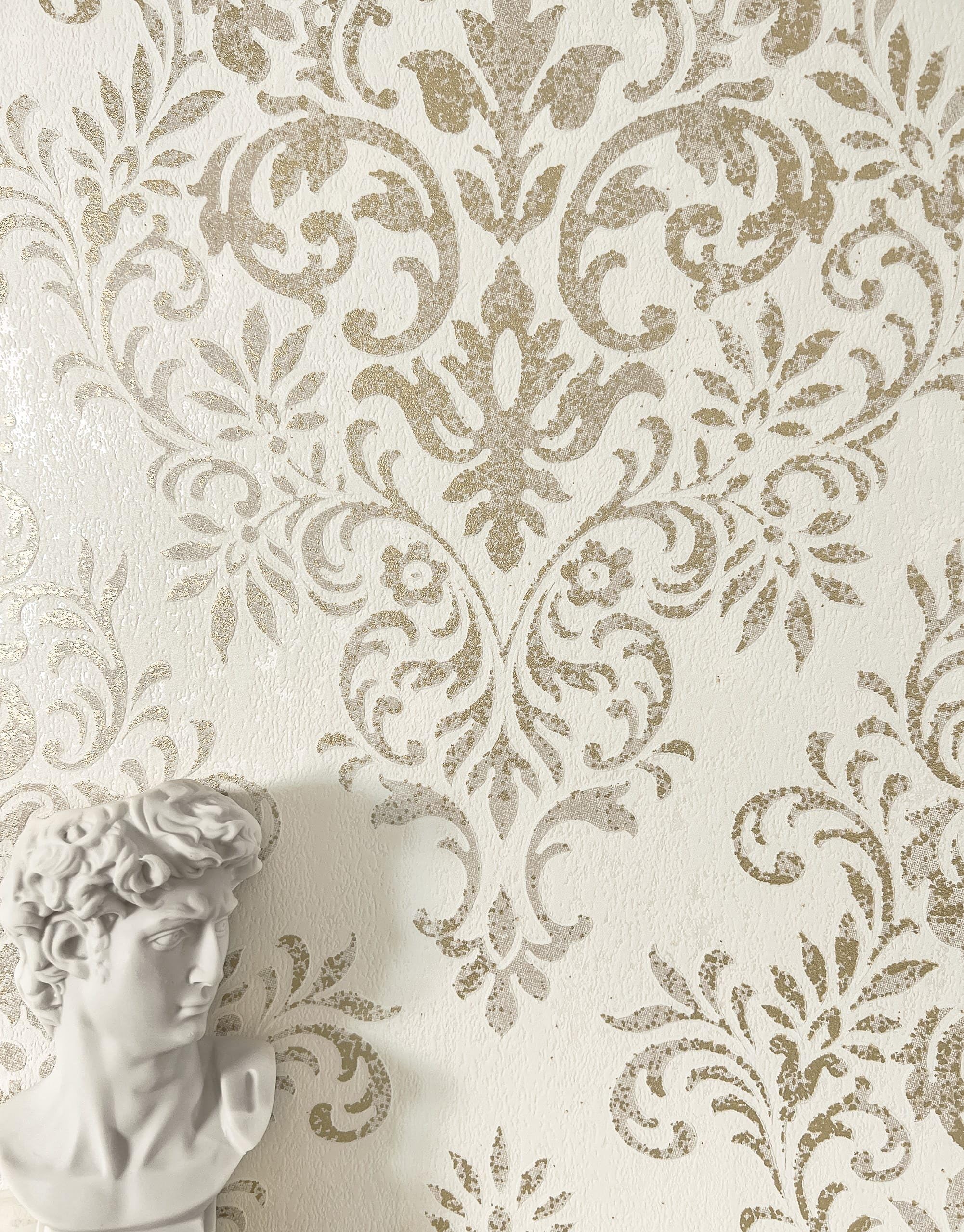 Tapete Intissé Creme Gold Newroom - Papier Peint Baroque Vintage Salon