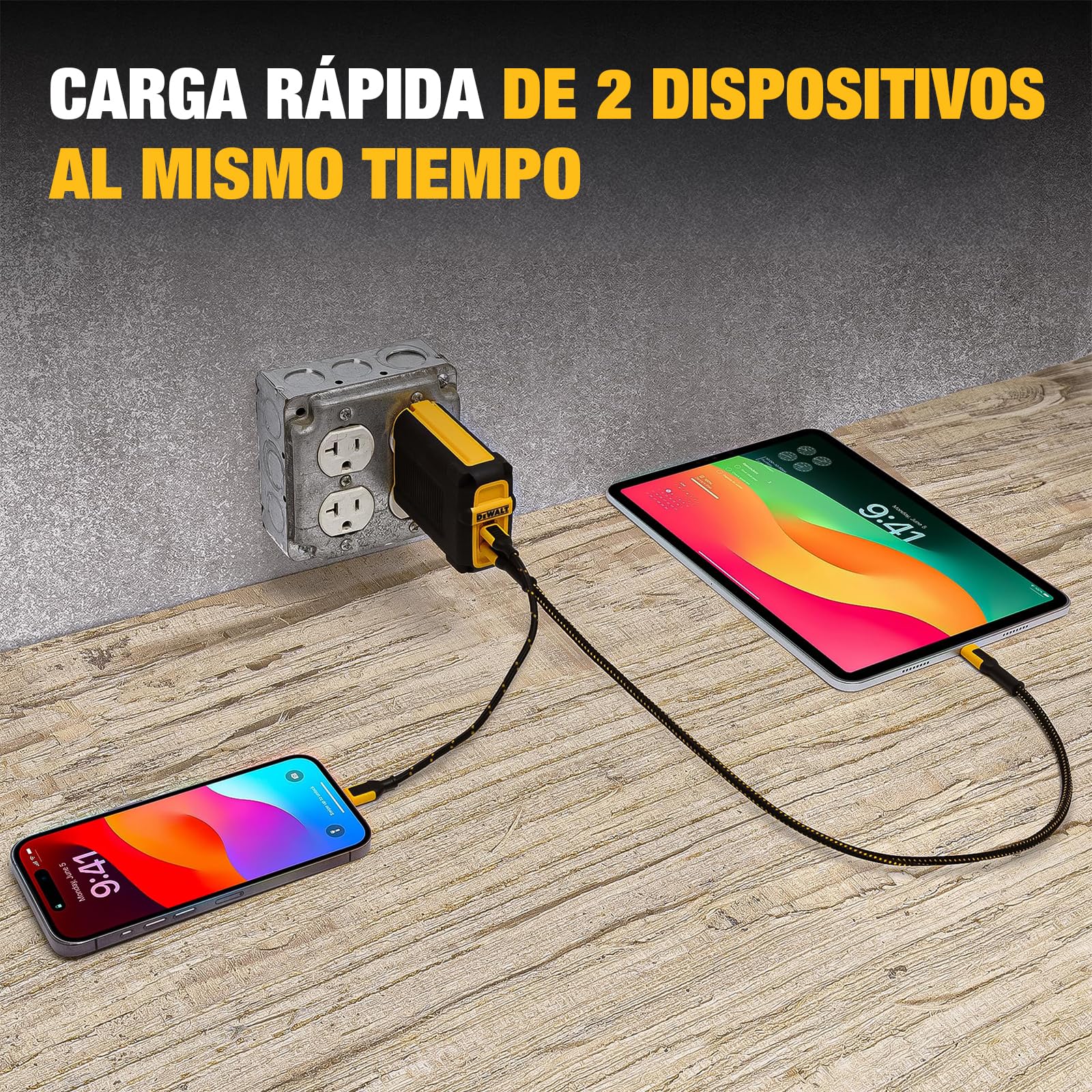 DEWALT Cargador USB-C EU 100W Heavy Duty (GAN), Cargador de Pared Rápido 2 Puertos 100W para MacBook Pro, MacBook Air, Google Pixelbook, ThinkPad, DELL XPS, iPad Pro, Galaxy S22/S20, iPhone 17/16