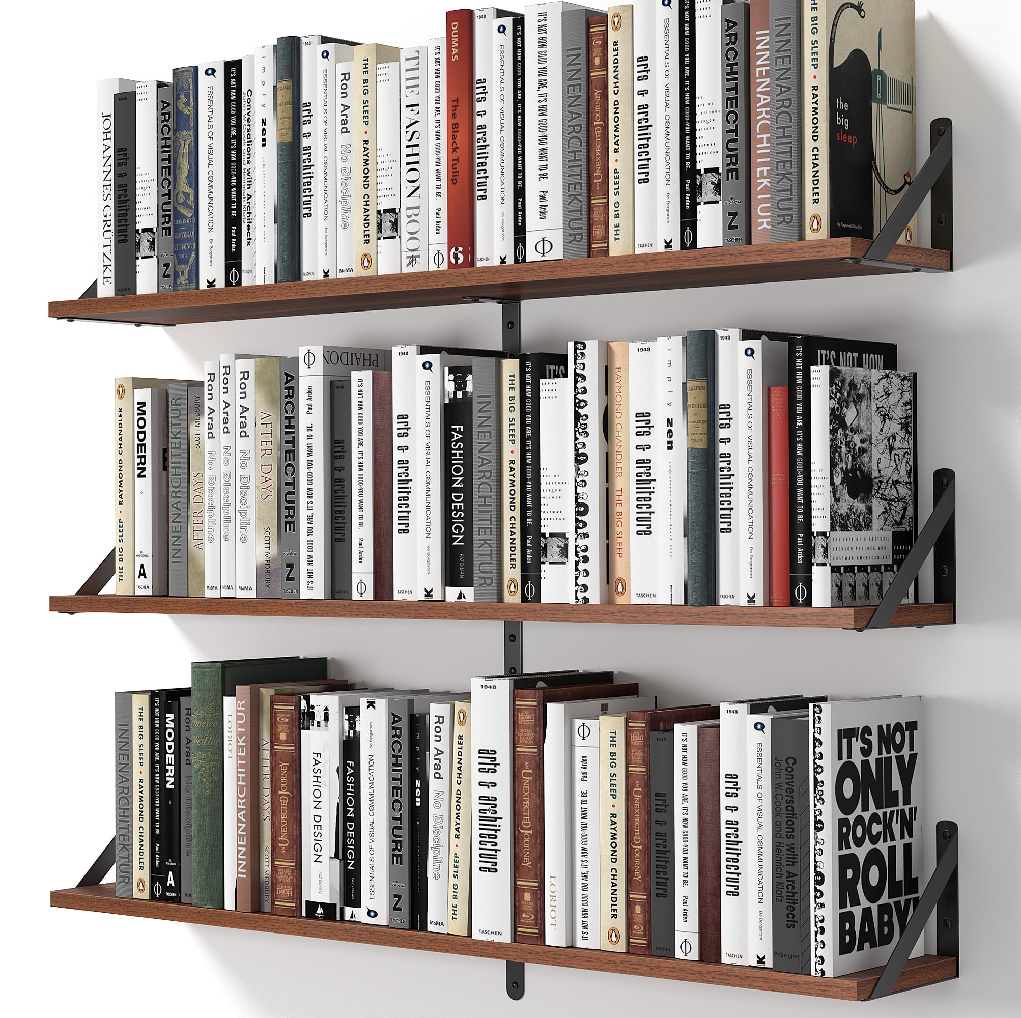Heimlove Floating Shelves, 90cm, Walnut, Set of 3