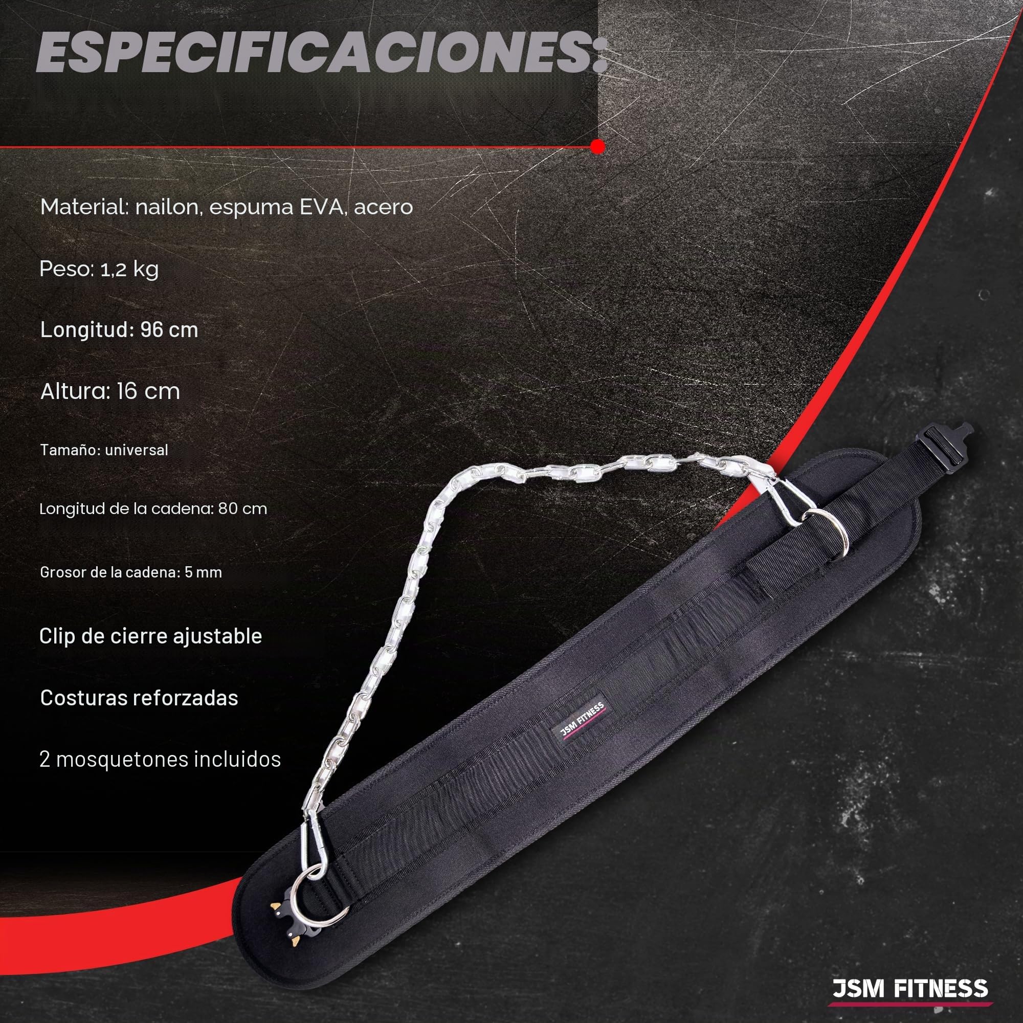 Cinturon Lastre Dominadas con Cadena Acero y 2 Mosquetones - Cinturón de Lastre Hombre | Faja Entrenamiento Calistenia, Musculación, CrossFit, Powerlifting Gimnasio Dip Belt