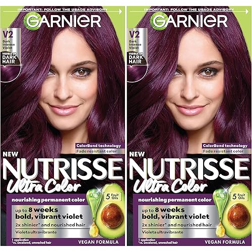 Garnier Hair Color Nutrisse Ultra Color Nourishing Creme, V2 Dark Intense Violet (Spiced Plum) Purple Permanent Hair Dye, 2 Count (Packaging May Vary)