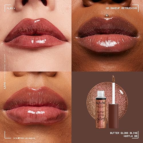 Miniatura 265 de NYX PROFESSIONAL MAKEUP Butter Gloss - Brillo de labios no pegajoso, tono marrón achocolatado (Ginger Snap)