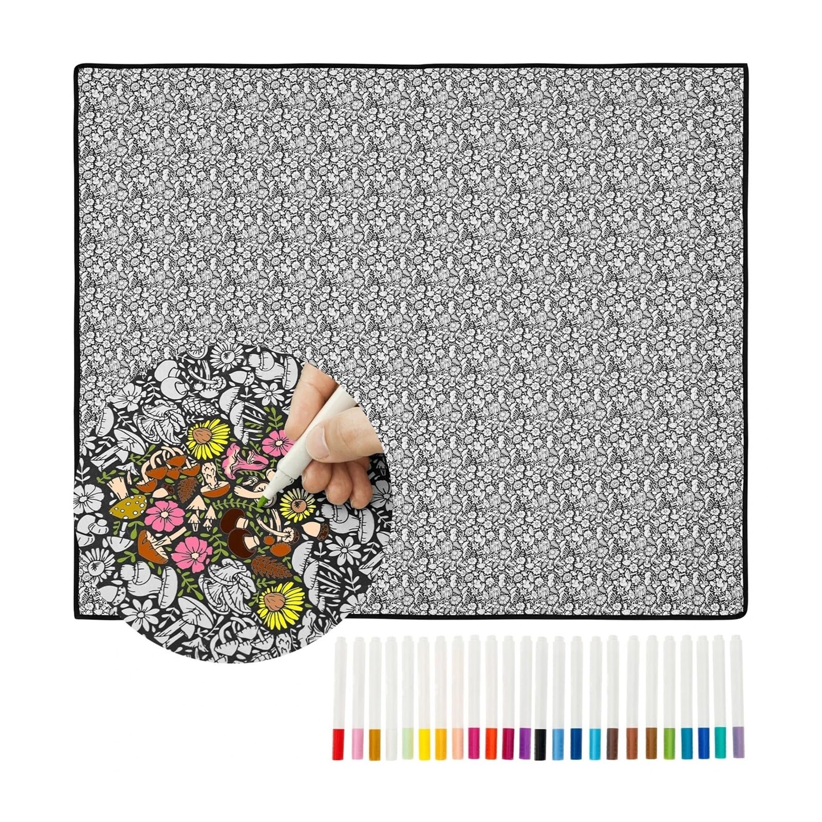 Vekoro diy coloring blanket DIY Coloring Blanket with 24 Colored Markers Creative(Mushroom)