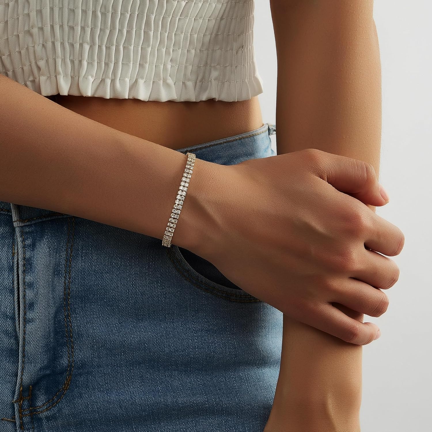 18K Gold-Plated Double-Row Cubic zirconia Women's Tennis Bracelet | 5.9in-7.5in Multi-Size Fashionable Women's Gold Tennis Bracelet - Image 2