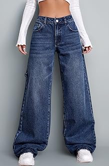 - High Waist Jeans for Women – Wide Leg Straight Fit Denim | Baggy Cargo Style Casual Pants for Girls & Daily College Wear