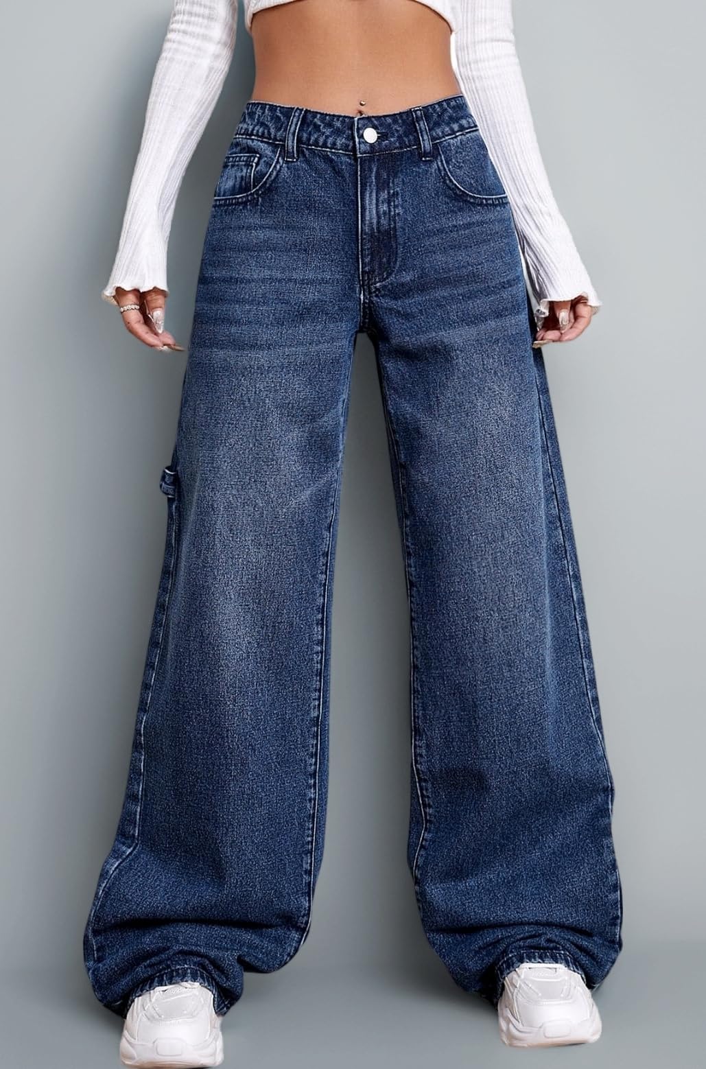 High Waist Jeans for Women – Wide Leg Straight Fit Denim | Baggy Cargo Style Casual Pants for Girls & Daily College Wear