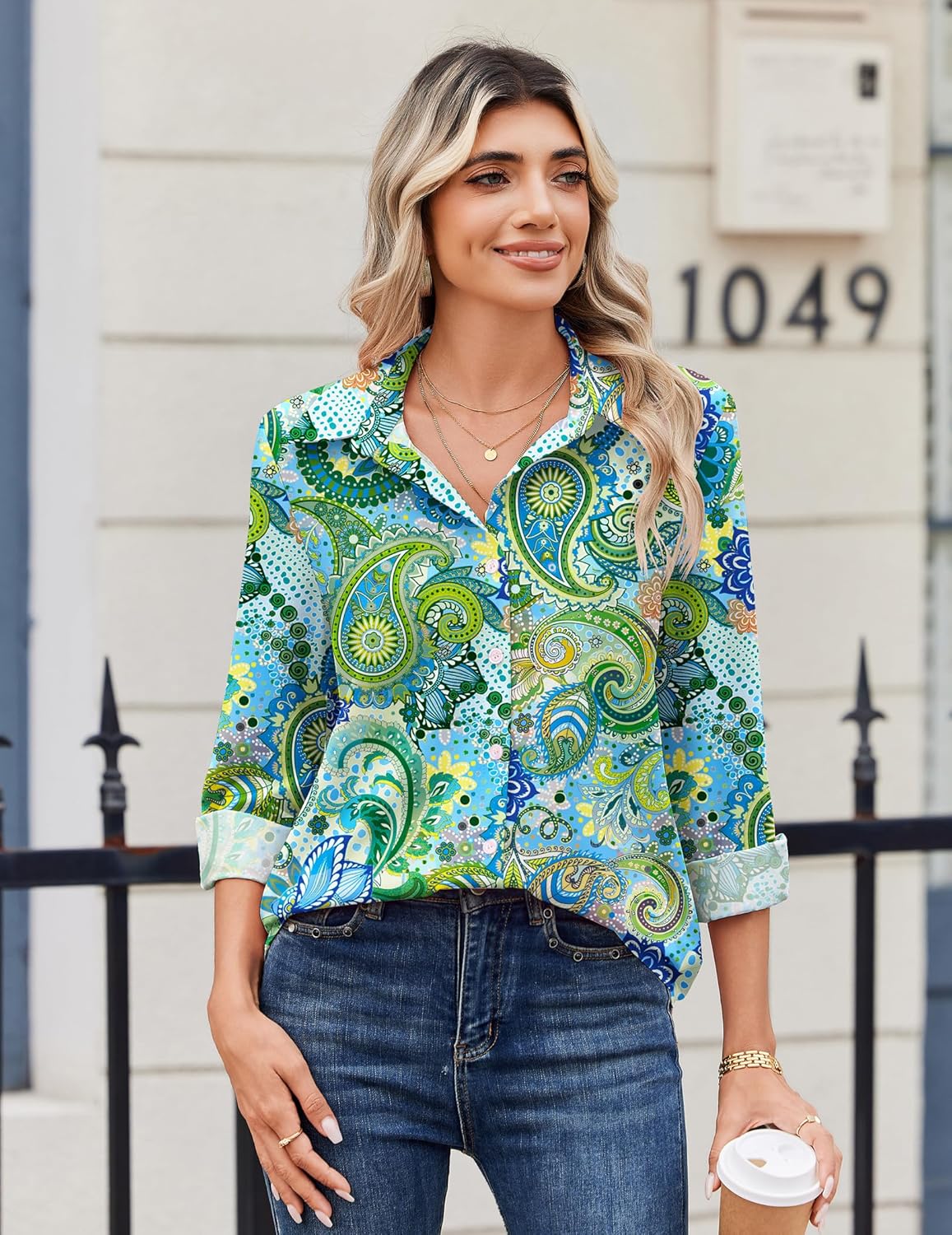 Zeagoo Blouse for Women Dressy Long Sleeve Button Down Shirts Business Casual Outfit Lightweight Solid/Printed Tops - Image 3