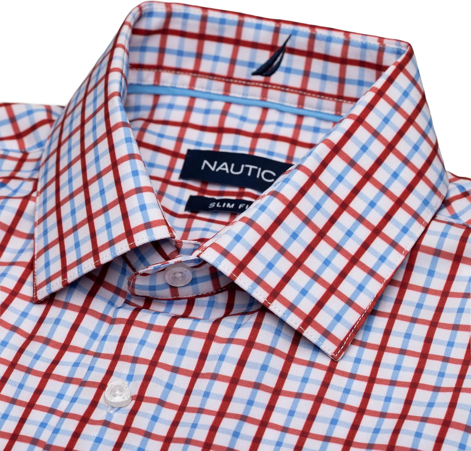 Nautica Slim Fit Mens Plaid Dress Shirts Long Sleeve Wrinkle Free Formal 4-Way Stretch Cooling Technology Work Ready - Image 4