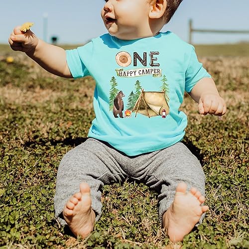 Miniatura 4 de Camisetas temáticas y raglanes One Happy Camper para el primer cumpleaños para acampar al aire libre para niñas y niños