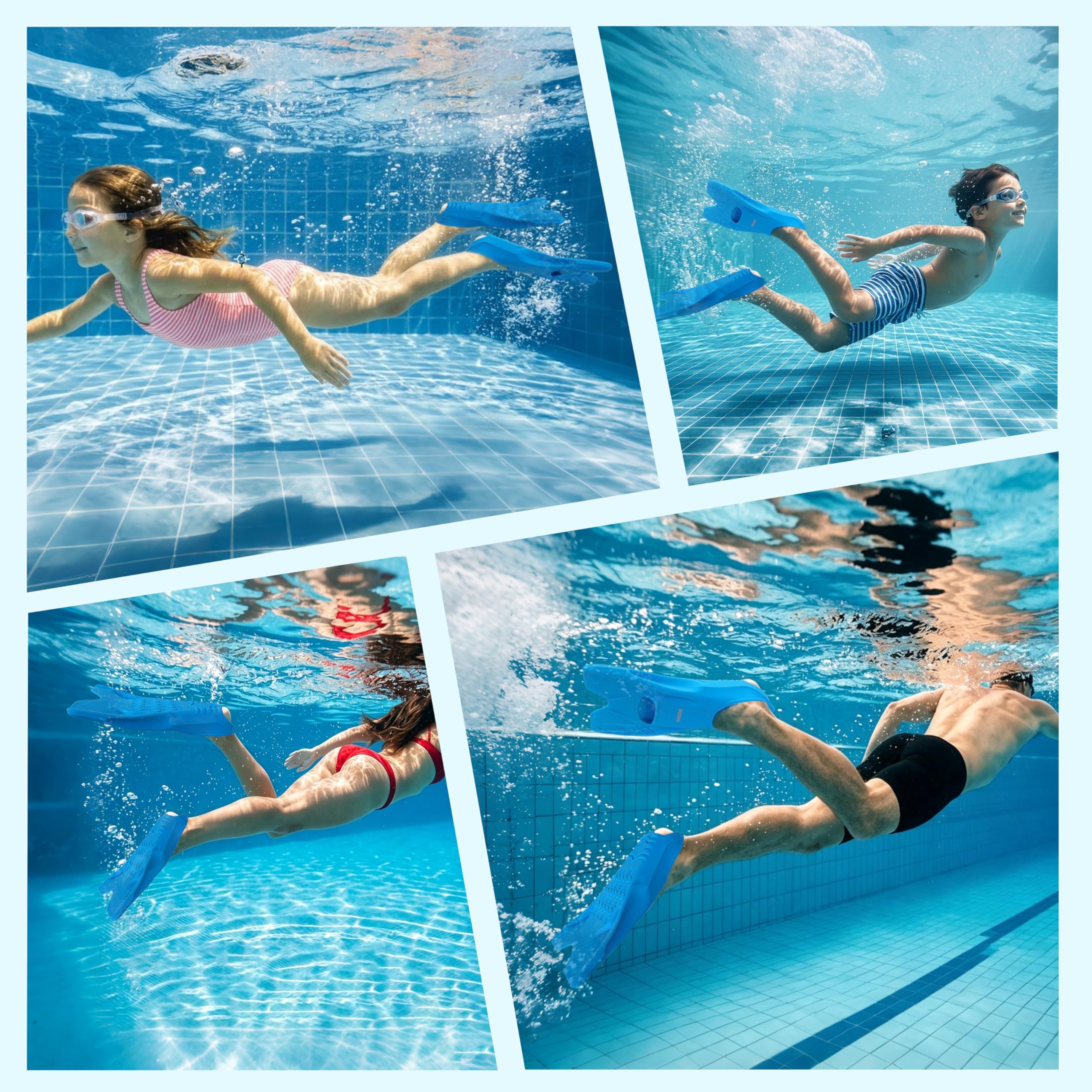 Boosteady Palmes d'entraînement de natation avec talon ouvert – Palmes en silicone à lame courte pour adultes et adolescents, design à faible résistance avec drainage des orteils, sac de transport en