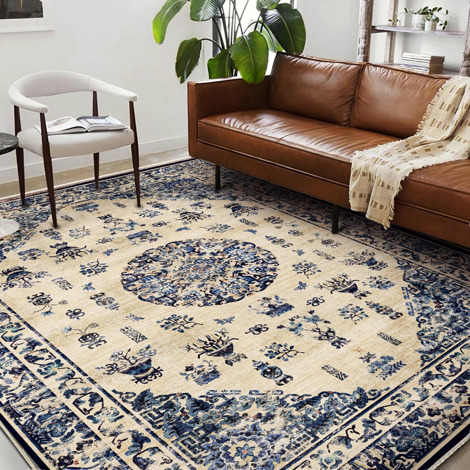 CHAMPLANT Washable Area Rug 10'x14' Boho Design Non-Shedding Easy Care Ideal for High Traffic Areas in Living Room Bedroom Office Coffee Table Kitchen