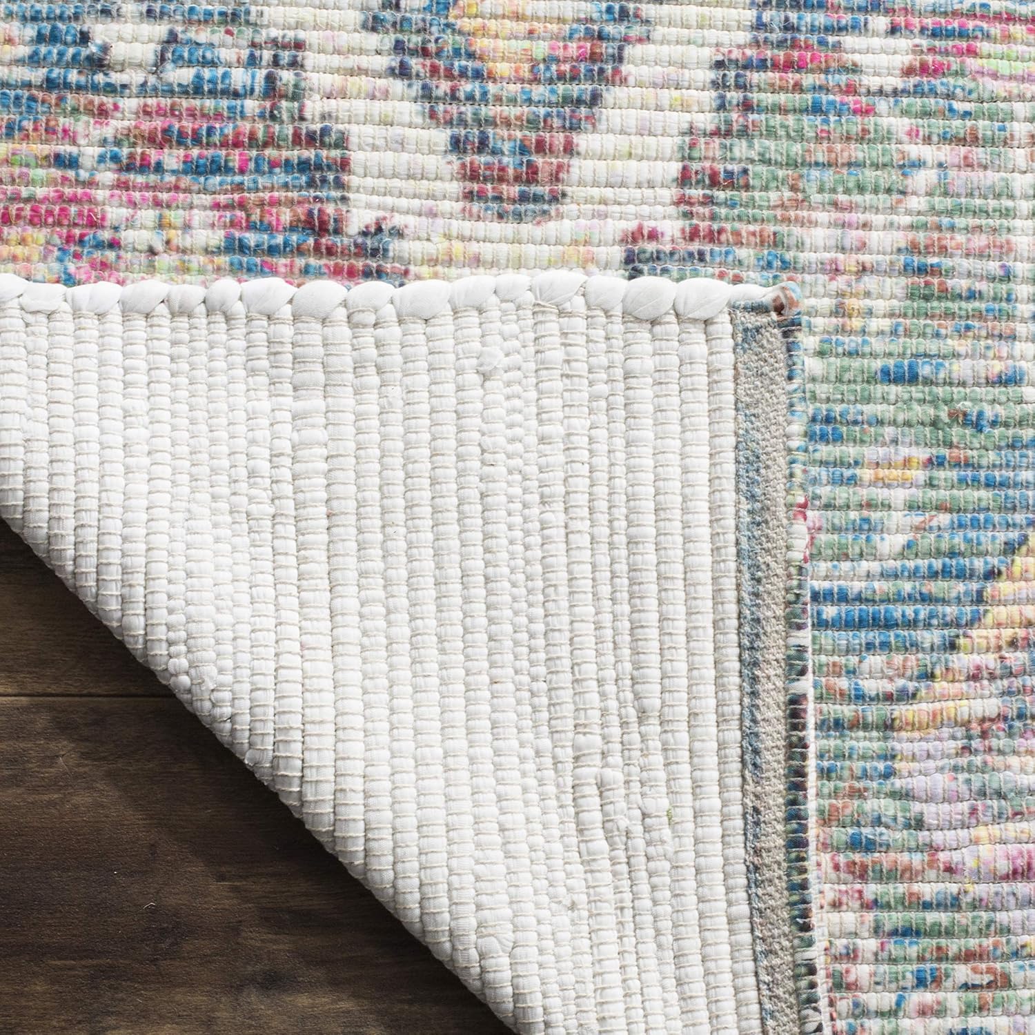 SAFAVIEH Saffron Collection Accent Rug - 2'3" x 4', Turquoise & Peach, Handmade Boho Chic Distressed Cotton, Ideal for High Traffic Areas in Entryway, Living Room, Bedroom (SFN564A)