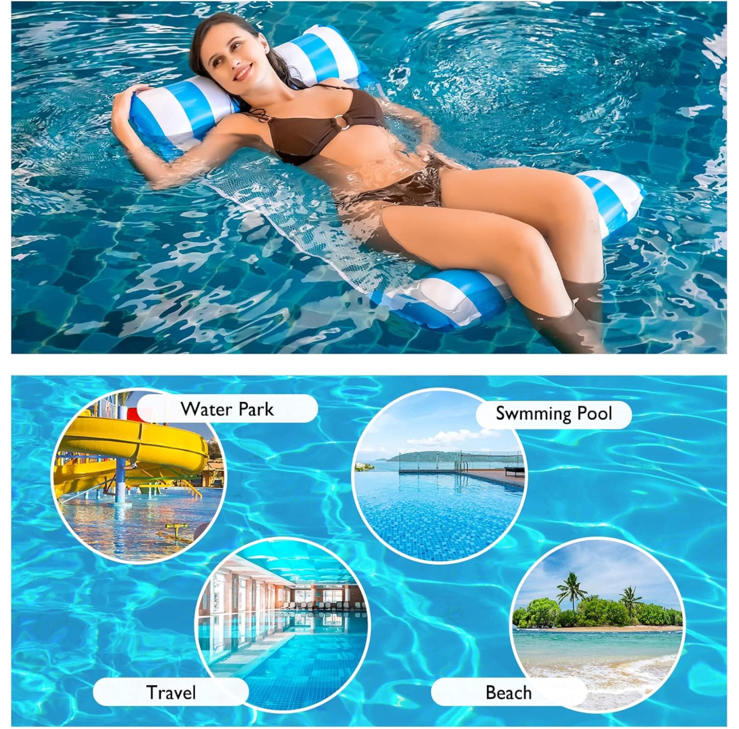 Set 2 Amaca Galleggiante Con Rete XL Blu e Arancione con Pompetta – Materassino Gonfiabile Con Retina 4-in-1 Multifunzionali, Amache Galleggianti Mare e Piscina, Poltrona Lounge, Lettino Relax