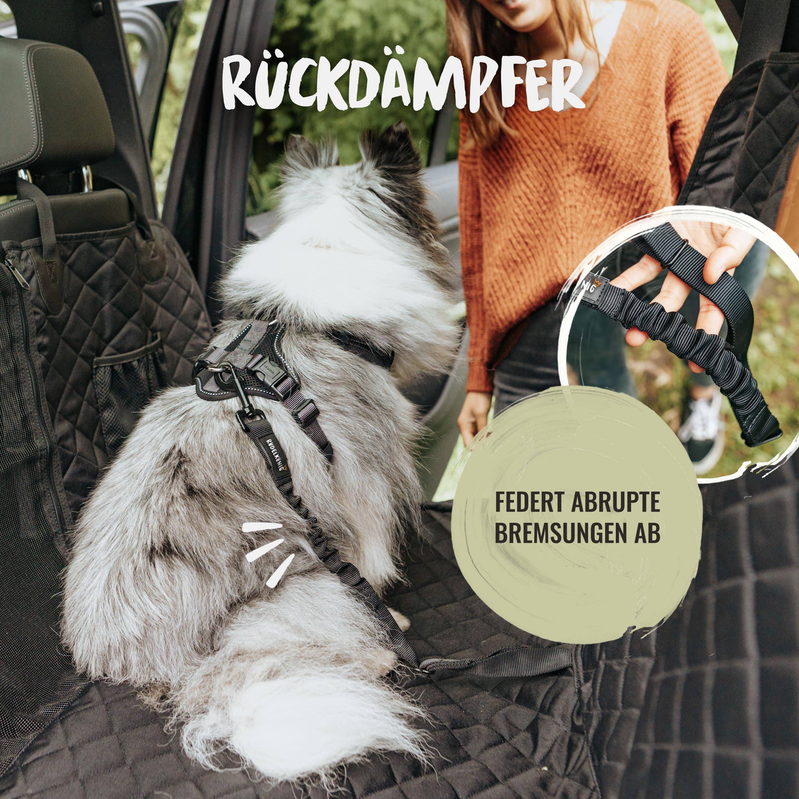 Rudelkönig Hundegurt fürs Auto - Verstellbarer Anschnallgurt - Sicherheitsgurt mit Rückdämpfung für alle Hunderassen & Autotypen - 4