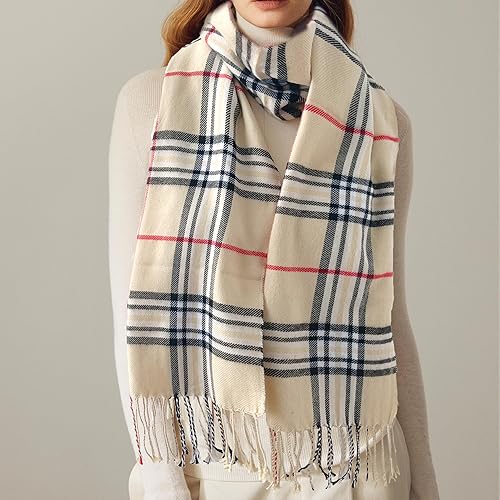 Miniatura 3 de Bufanda clásica con borlas para mujer, súper suave, sensación de cachemira clásica, para otoño e invierno, bufandas de tartán cálido y grueso