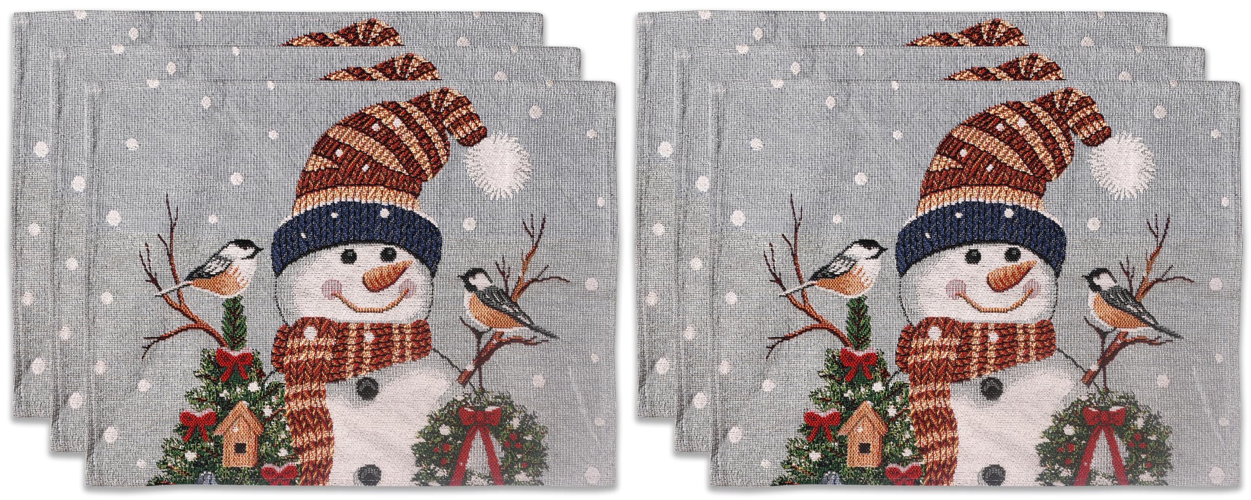 La Maison Christmas Placemats Winter Holiday Table Mat Set Xmas Decoration Washable Heat Proof Placemats Nordic, Snowman, Reindeers, Santa Festive Dining Decor (Snowman & Robin, 6)