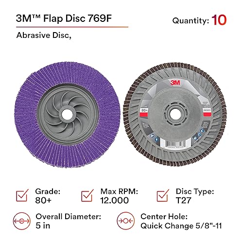 Miniatura 89 de 3M Disco de solapa 769F, tipo 27, 80+, 4-1/2 in x 7/8 in, abrasivo de alto rendimiento, disco de pulido y acabado de grano de precisión de cerámica