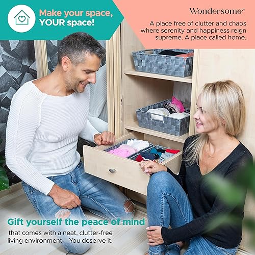 Miniatura 8 de Wondersome Juego de cestas de almacenamiento  9 piezas organizadores para el hogar  Contenedores apilables de tela tejida  Armario, lavandería,