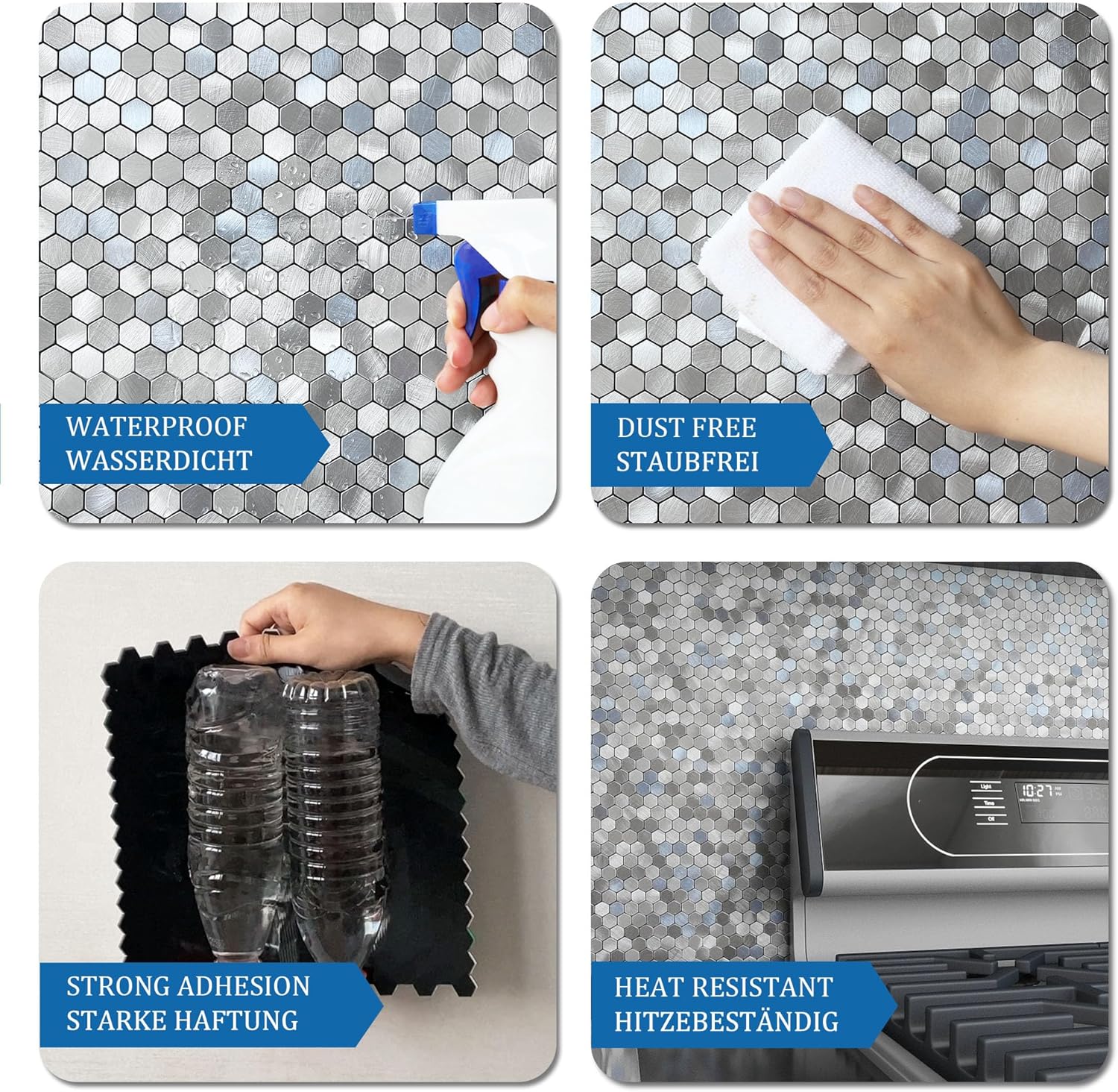 Kitchen Backsplash Tiles Peel and Stick Hexagon Penny Tile,Small Mosaic for Stove Backsplash(10pcs,Blue Grey)
