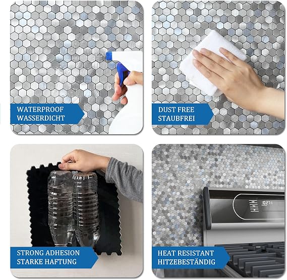 Hexagon Peel and Stick Penny Tile Backsplash Blue Grey 10pcs