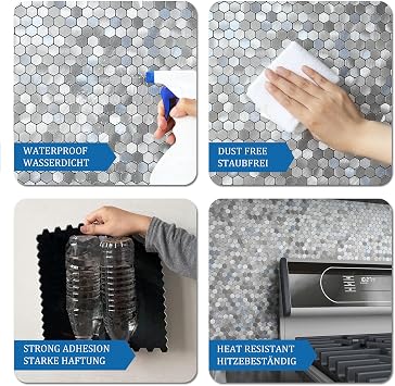 Hexagon Peel and Stick Penny Tile Backsplash Blue Grey 10pcs