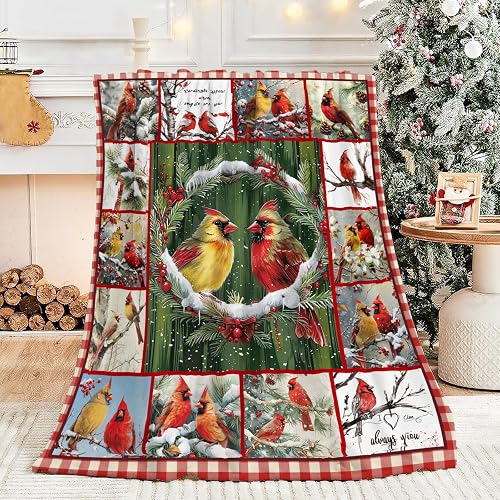 Red Bird Blanket for Women, Red Bird Christmas Fleece Blanket Gifts for Boys Gir