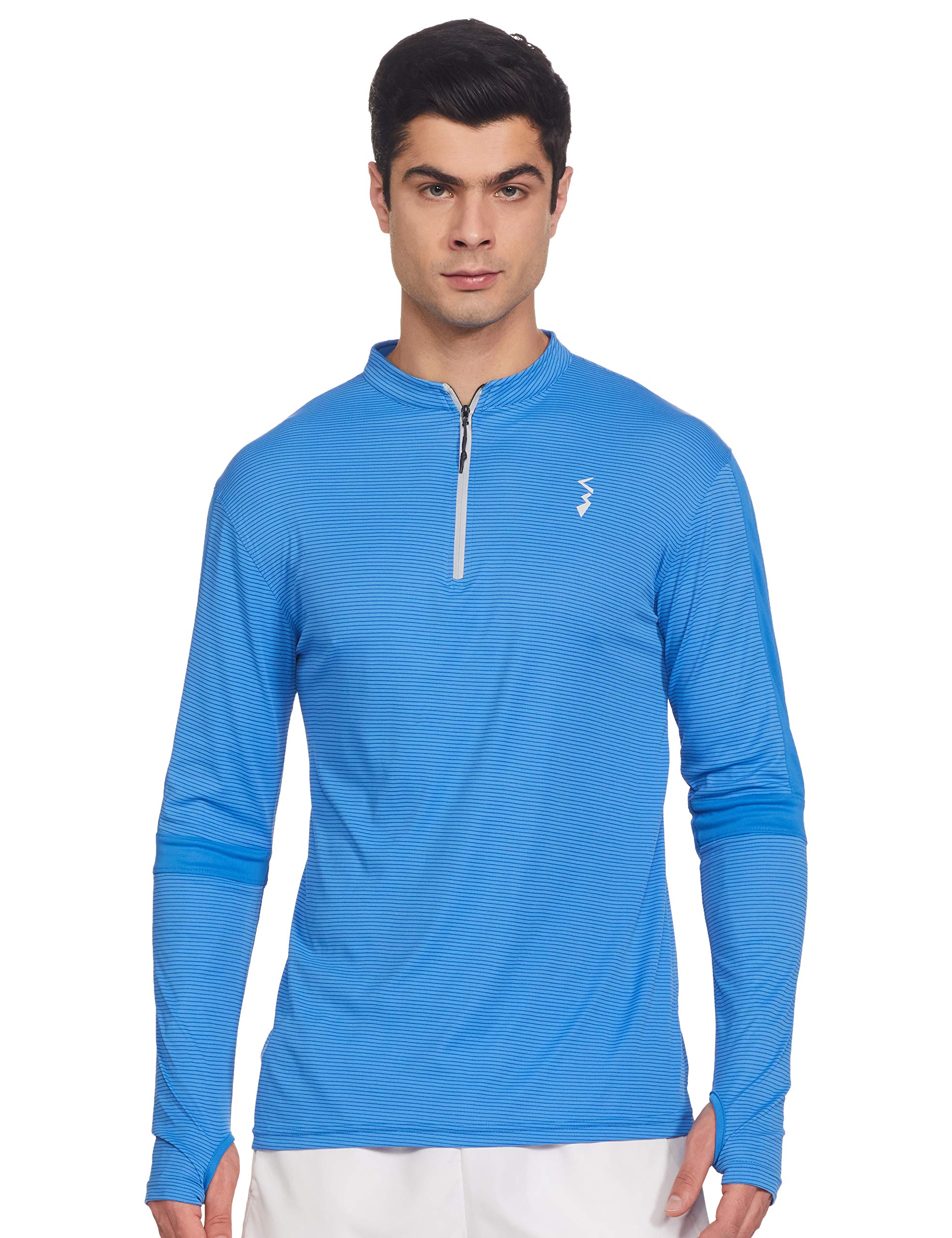 Campus Sutra Men's Solid Blue Mock Neck Dri-Fit Activewear T-Shirt Regular Fit for Casual Wear | Structured T-Shirt Crafted with Comfort Fit and High-Performance for Everyday Wear-image-43
