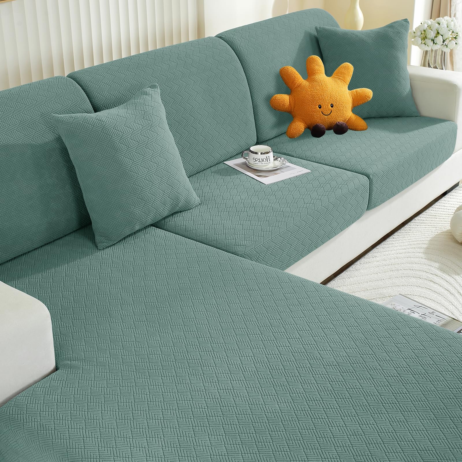 YEMYHOM Stretch Individual Cushion Cover Sofa Chair Seat Cushion Slipcovers Soft Couch Cover Replacement Diamond Pattern Furniture Protector with Elastic Bottom (1 Pc Cushion Cover, Diamond Pea Green)