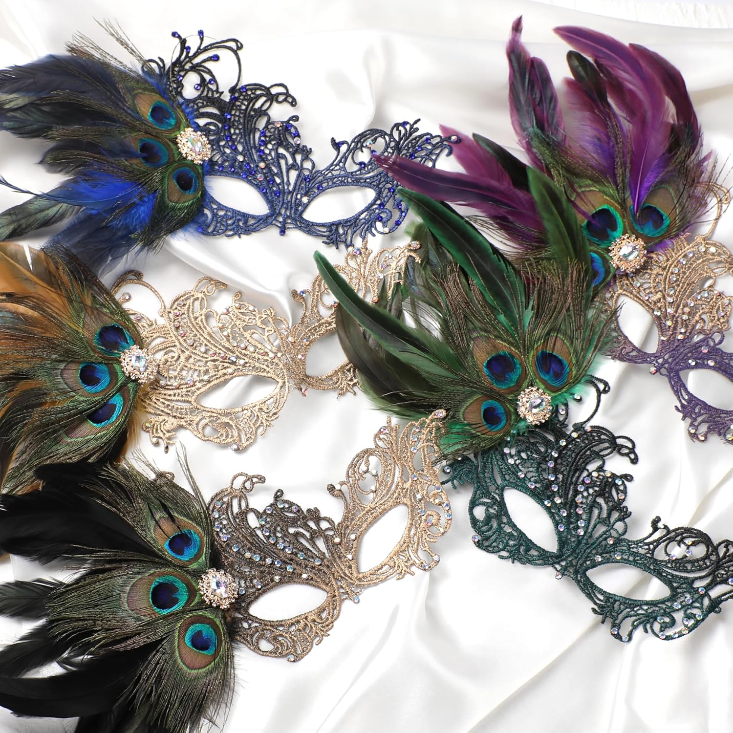 Lace Masquerade Masks for Women - 1920s Peacock Feather Venetian Mask for Halloween Couples Carnival Ball - Image 6