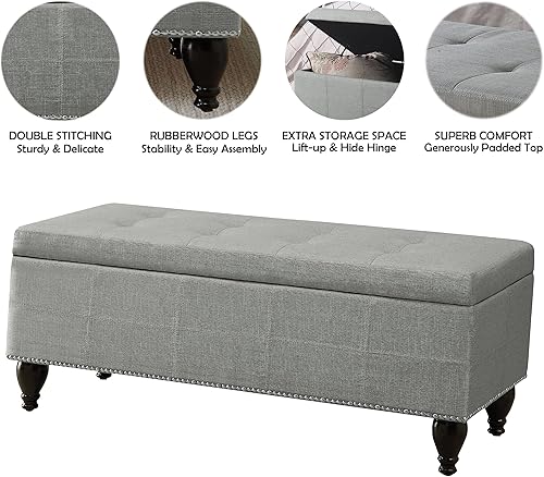 Miniatura 5 de Rosevera Berta - Parte superior tapizada de poliéster con cabeza de clavo rectangular para sala de estar, reposapiés, dormitorio, entrada, banco de