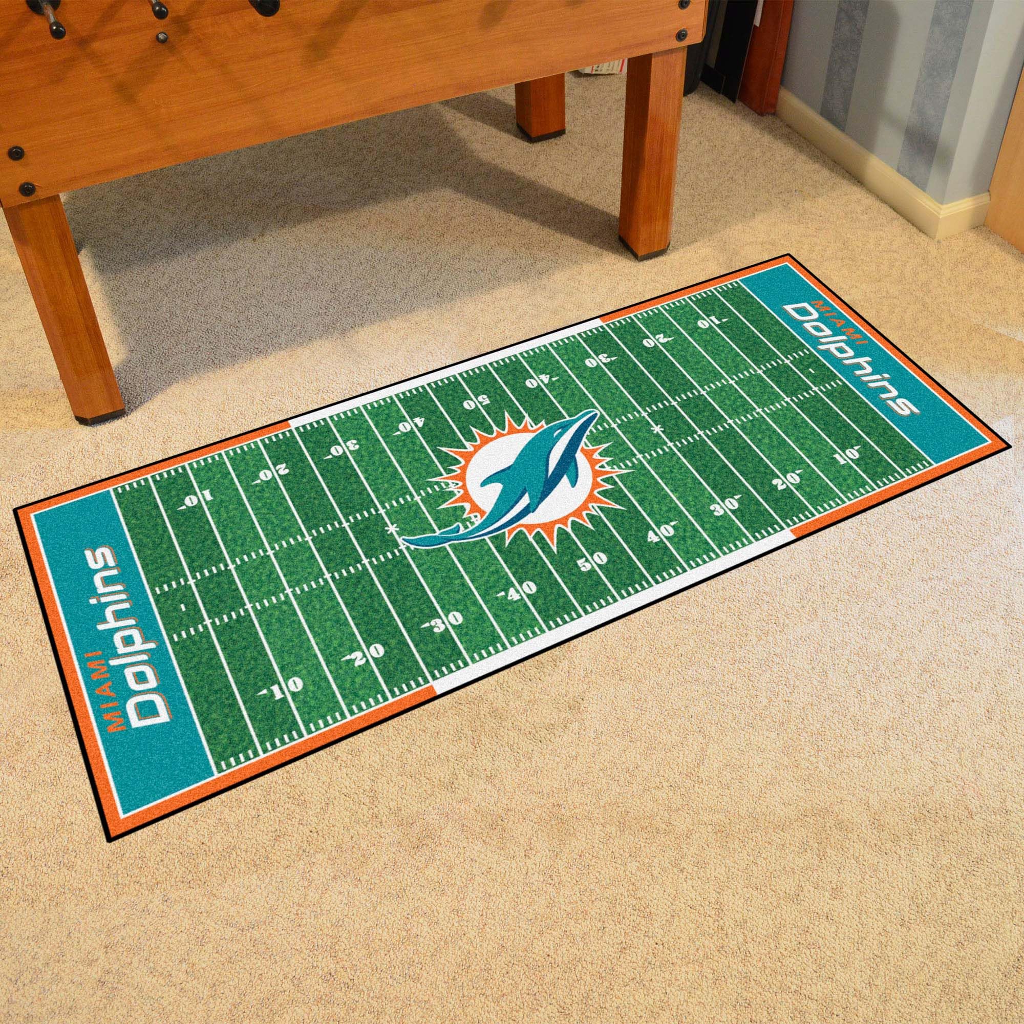 Fanmats 7357 NFL Miami Dolphins Nylon Face Football Field Runner