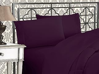 Elegant Comfort Luxurious 1500 Thread Count Egyptian Three Line Embroidered Softest Premium Hotel Quality 4-Piece Bed Sheet Set, Wrinkle and Fade Resistant, King, Eggplant-Purple