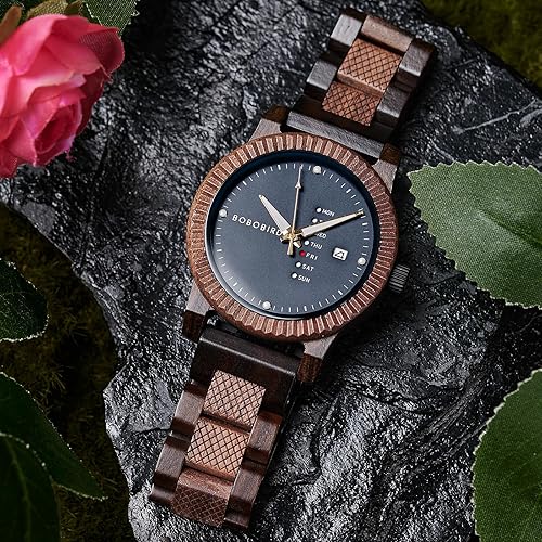 Miniatura 4 de BOBO BIRD Reloj de madera para hombre, analógico, de cuarzo, con pantalla de semana, ligero, hecho a mano, para hombre
