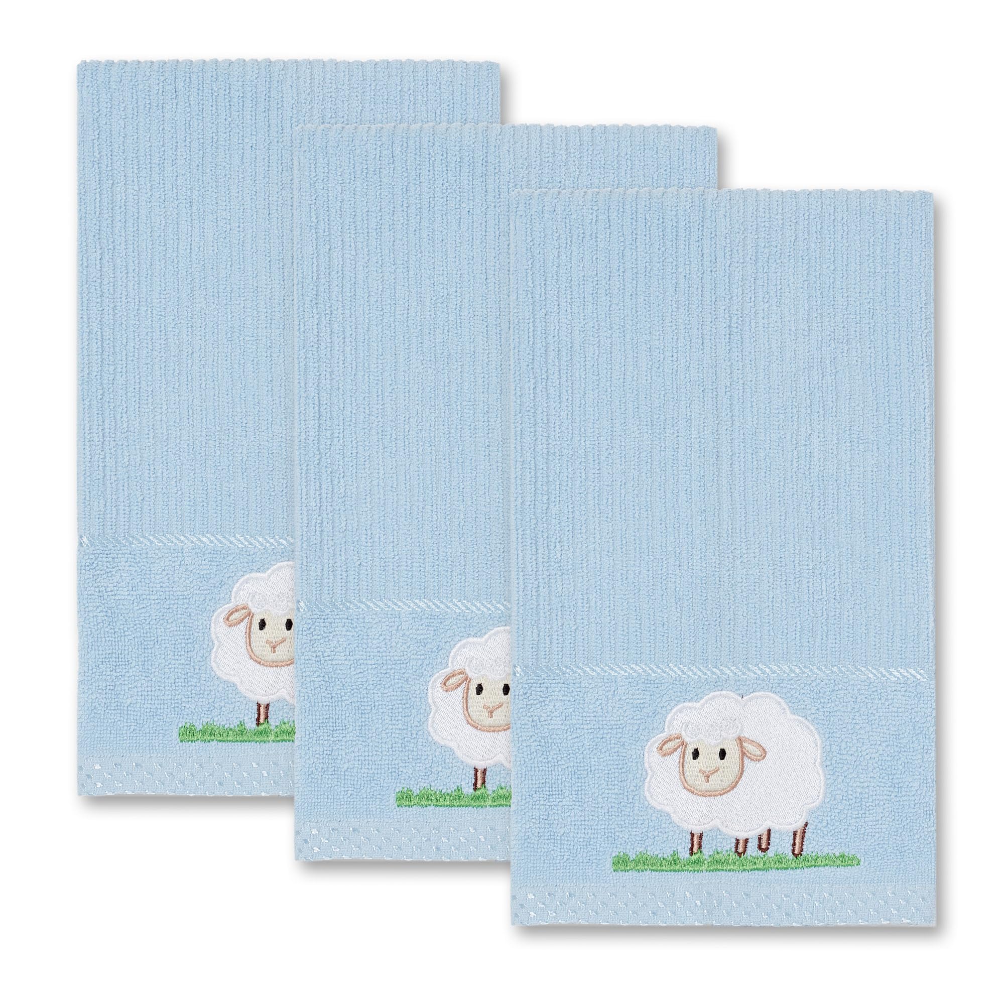 La Maison Woven Embroidered Tea Towels Pack of 3 Large 40 x 70cm Super Absorbent Housewarming Gifts 4 Styles Cotton Rich (Sky Blue, Sheep)