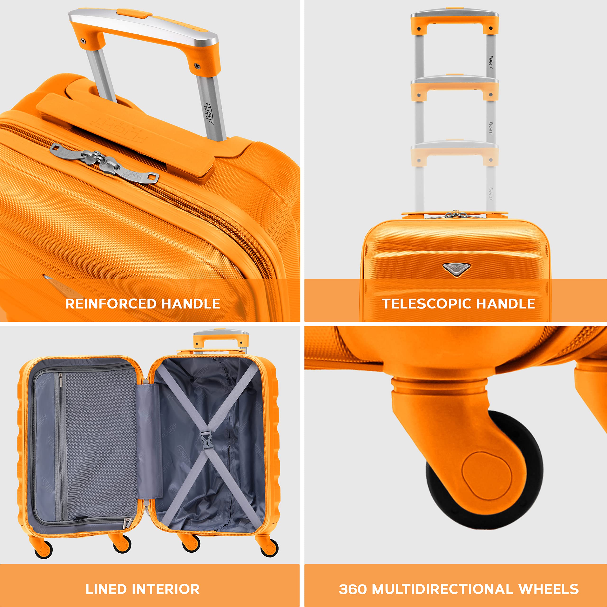 Flight Knight ABS 3 Tailles Valise Legere Compatible avec Air France, Hop! easyJet, RyanAir Et Bien d'autres! Bagage a Main 55x35x20 cm Et Bagage en Soute Grande avec 4 Roues.