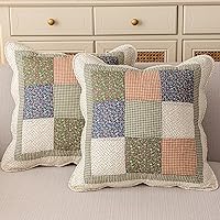 vctops Set of 2 Boho Quilted 100% Cotton Throw Pillow Covers 18x18 Farmhouse Floral Patchwork Cushion Cases