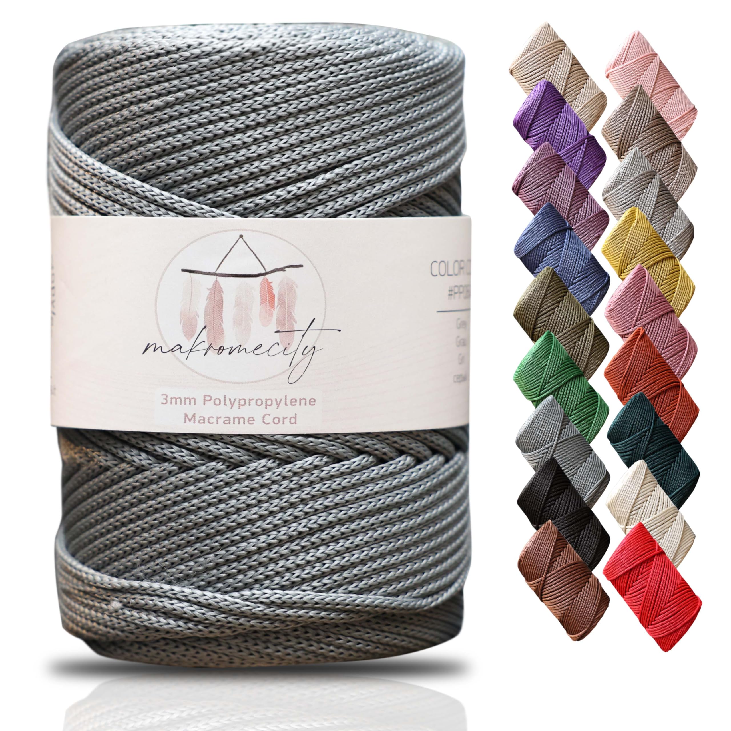 Makromecity Grey Premium Polyester Macrame Cord, 3Mm X 131 Yards (394 Ft / 120M), Polypropylene, Macrame Cord For Wall Hangings, Bags, Underplate, Rug, Crochet & Knotting