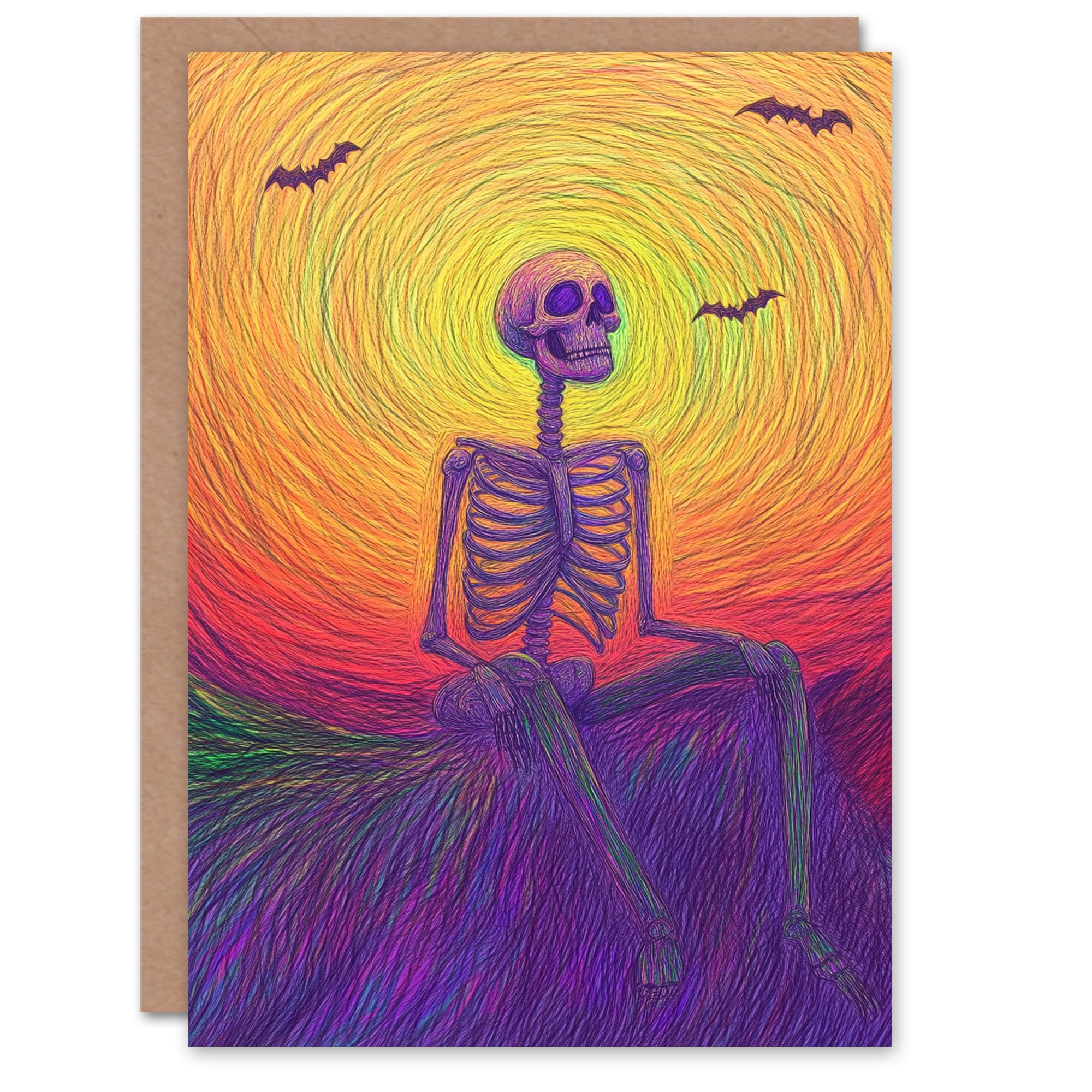 Wee Blue Coo Raise the Dead Skeleton and Bats Trick or Treat Haunted Scary Halloween Card Blank For All