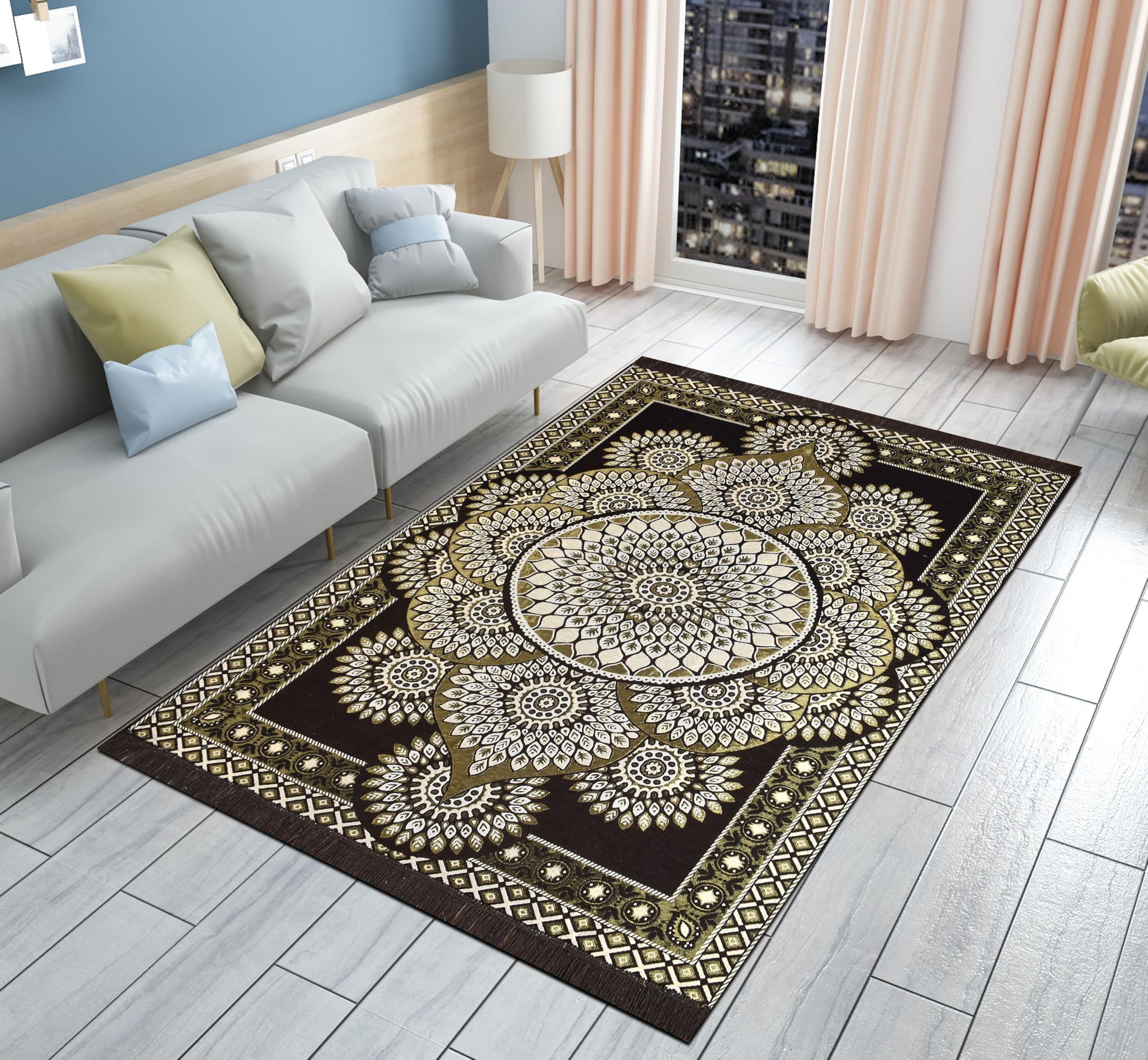 5x7 Velvet Carpet - Black & White Mandala Rug -6 5x7 Velvet Carpet - Black & White Mandala Rug -6