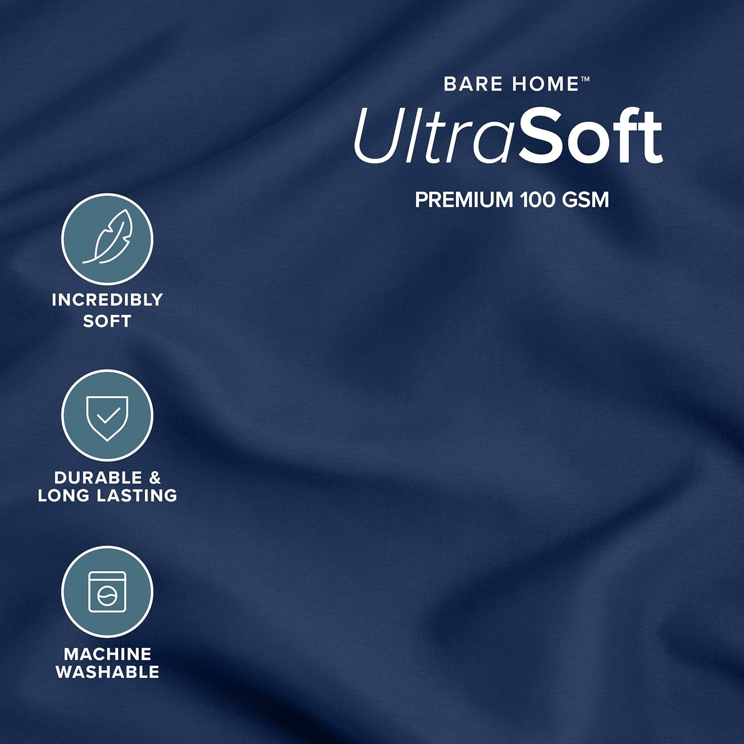 Bare Home Microfiber Pillow Cases - King Size Set of Two - Cooling Pillowcases - Double Brushed - Dark Blue Pillowcases 2 Pack - Easy Care (King Pillowcase Set of 2, Dark Blue)