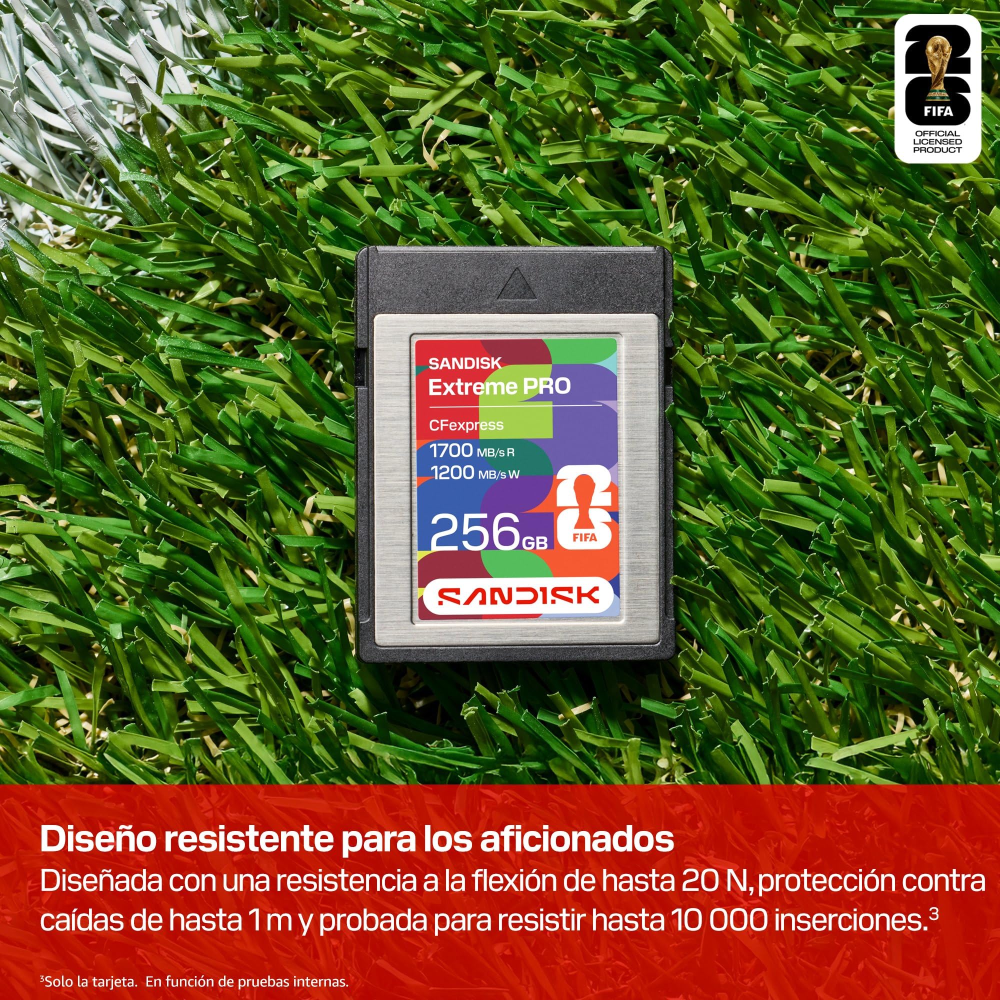 SANDISK CFexpress Tarjeta Type B Edición FIFA World Cup 2026 de 256 GB (velocidades de Lectura ultrarrápidas de hasta 1700 MB/s, graba la Copa Mundial de la FIFA 2026 en hasta 4K Raw)